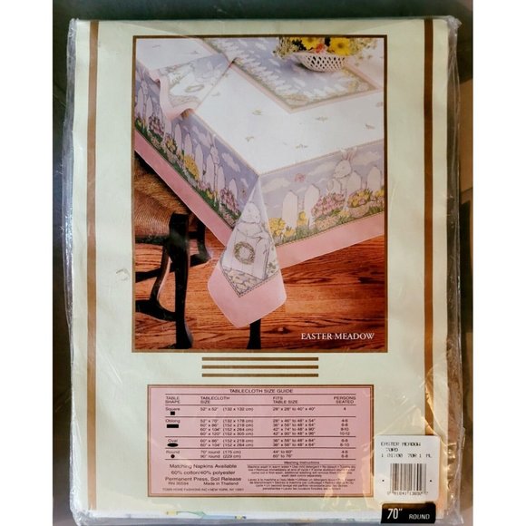 Vintage Easter Medow Bunny Tobin Holiday Tablecloth Size 70" Round, Cotton New - Picture 1 of 4